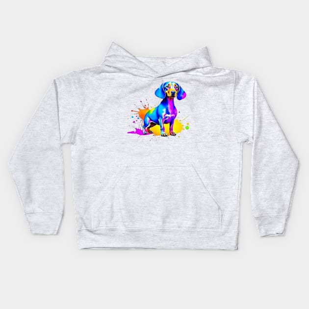 Colorful Dachshund Splatter Art - Playful Canine Delight Kids Hoodie by Paul Buttermilk 